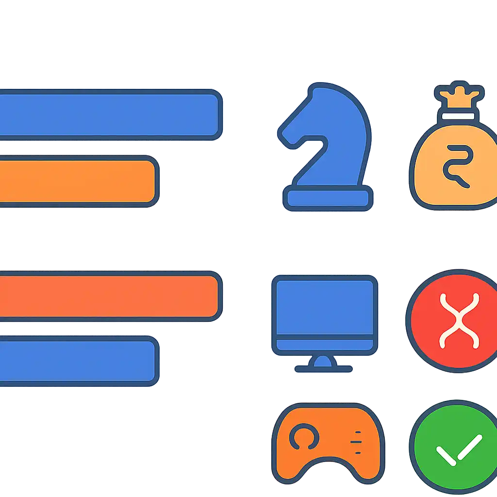 Infographic comparing options using coloured bars and icons only, no text or labels, flat design, Party