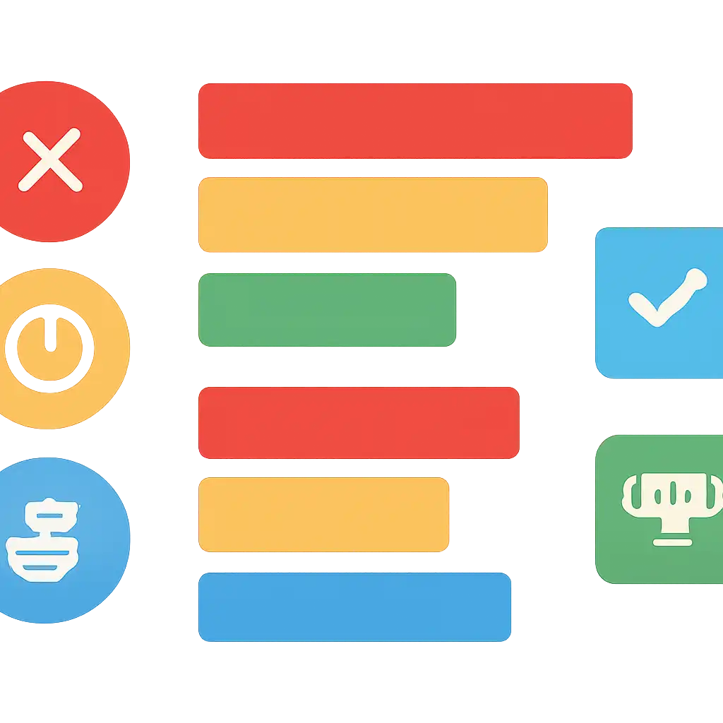 Infographic comparing options using coloured bars and icons only, no text or labels, flat design, Ideas